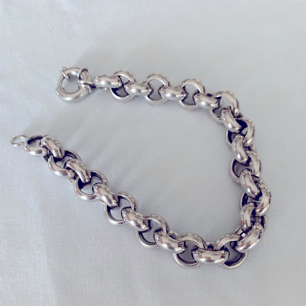 Sterling Silver 925 Robo Medium Link Sterling Bracelet Trigger Latch For Secure - Picture 9 of 13